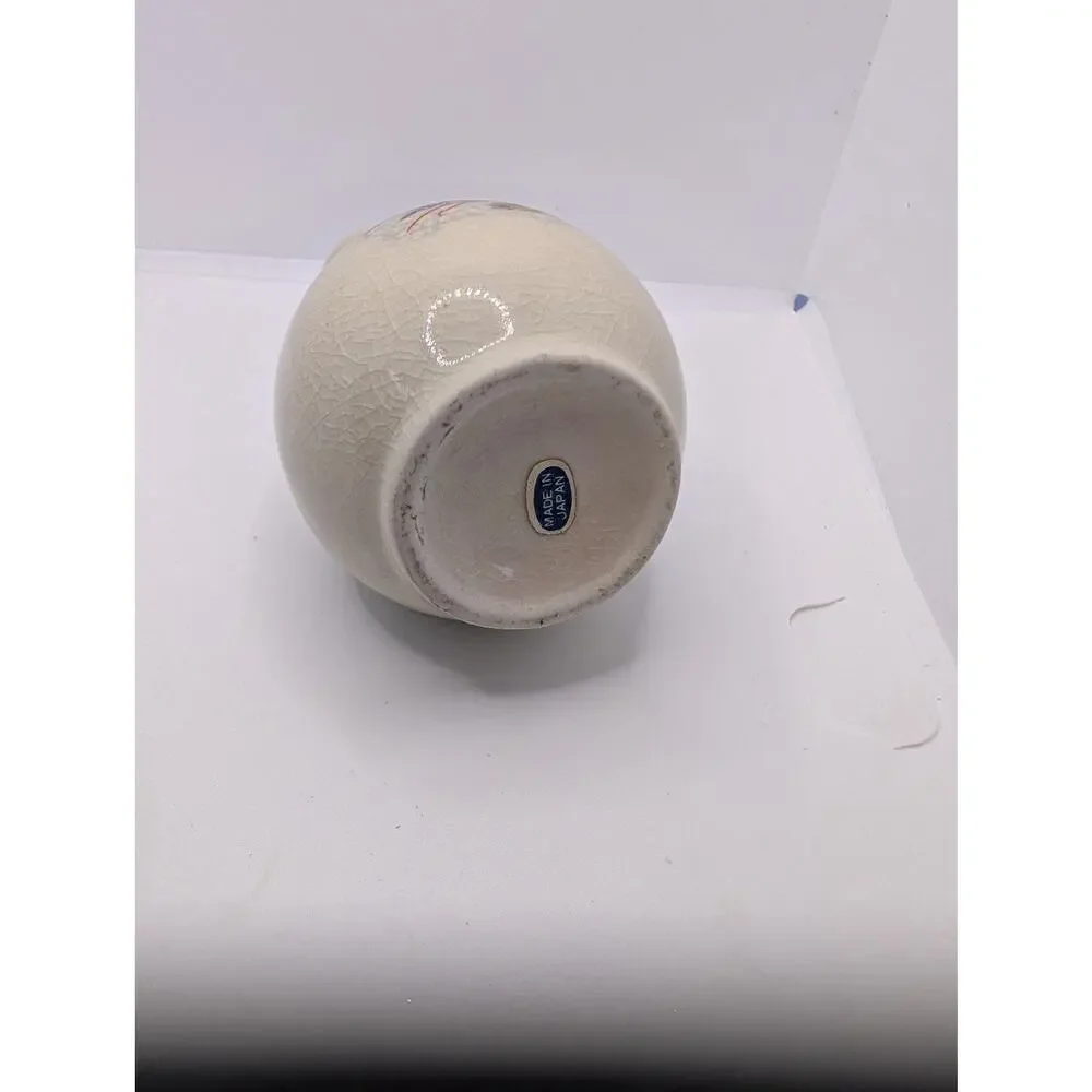 vintage crackle-glaze porcelain vase with a hand-painted peacock & floral design